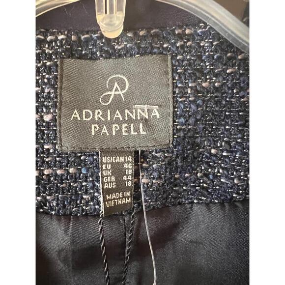 NWT Adrianna Papell Navy Blue Sparkle Open Front Long Sleeves Blazer Jacket 14 - Picture 2 of 10